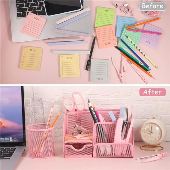 9 in 1 Pink Desk Organizers and Accessories Set, Pink Gifts Mesh Desk Organizer - Picture 7 of 7